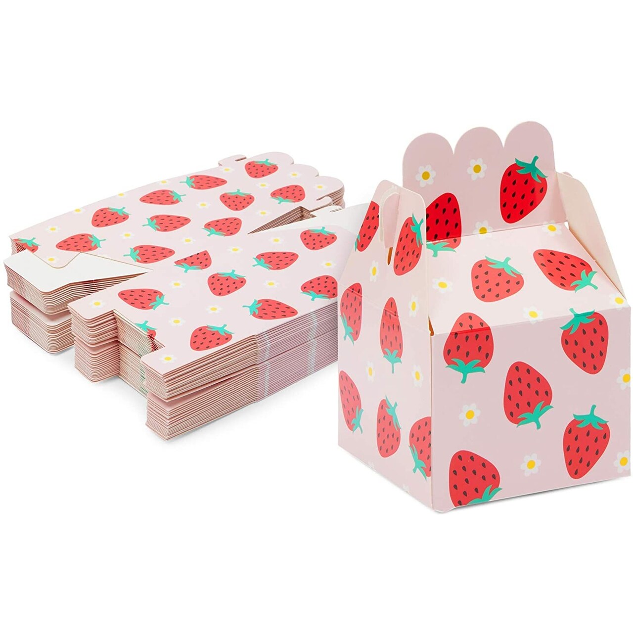 Sparkle and Bash Strawberry Goodie Boxes - Pink, 3.5 x 3.5 x 5.8 in, 36 Count - Party Favor Candy Boxes Bags for Strawberry Themed Party Decor